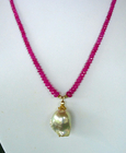 Golden Baroque Pearl on Pink Sapphires Necklace…